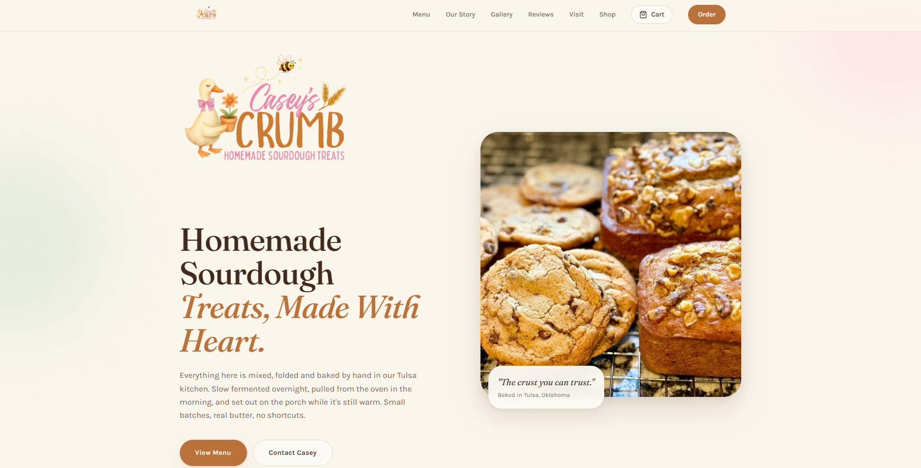 Casey's Crumb homemade sourdough bakery website homepage
